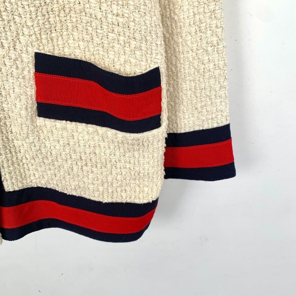 Gucci Beige Pearl Buckle Striped Cotton V-Neck Long Sleeve Knitted Cardigan Coat - Picture 5 of 8